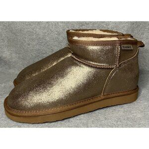 Bearpaw Womens Sz 9 Shorty Gold Glitter Pull On Lined Sherpa Boots Winter Boots